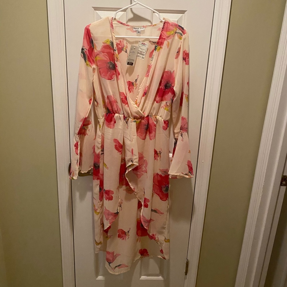 Pink Floral Sheer High Low Tunic top